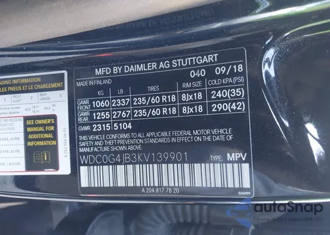 2019 Mercedes-Benz Glc 300 from USA, damaged, VIN WDC0G4JB3KV139901